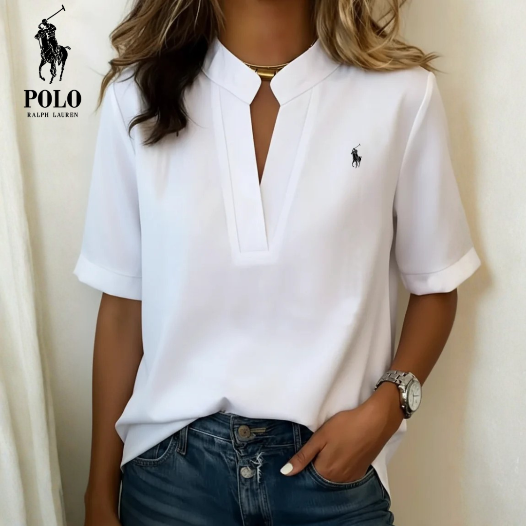 RLĀ® Sophisticated Keyhole Collar Blouse